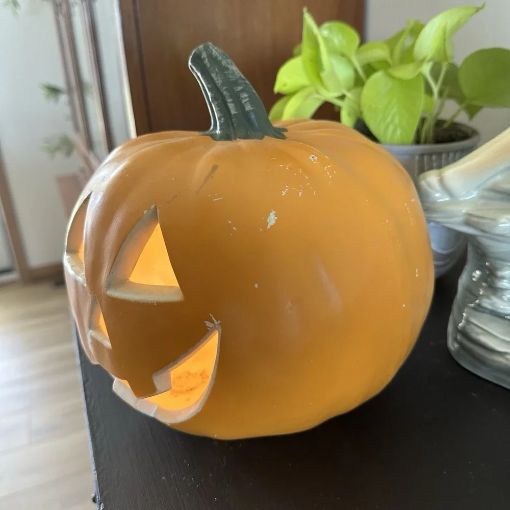 VTG Halloween Jack O Lantern Blow Mold Light Up Decor Plastic Pumpkin Lantern 9